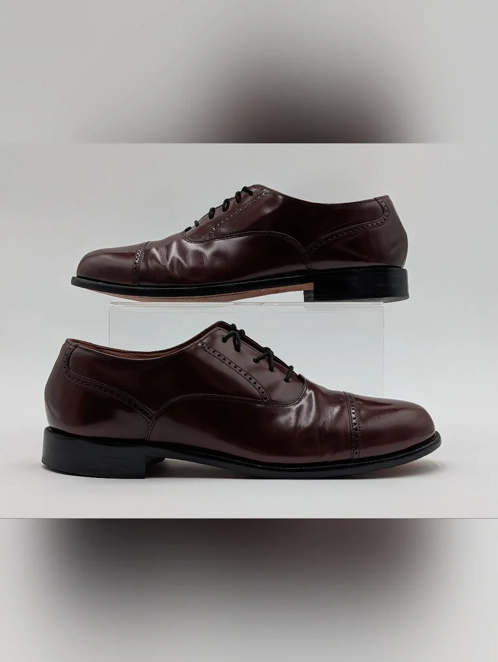 Bostonian Sz 10 Classics First Flex Cap Toe Oxford Burgundy Leather